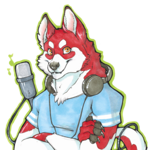 Bark Dango, a copper type anthropomorphic husky with a microphone and headphones.